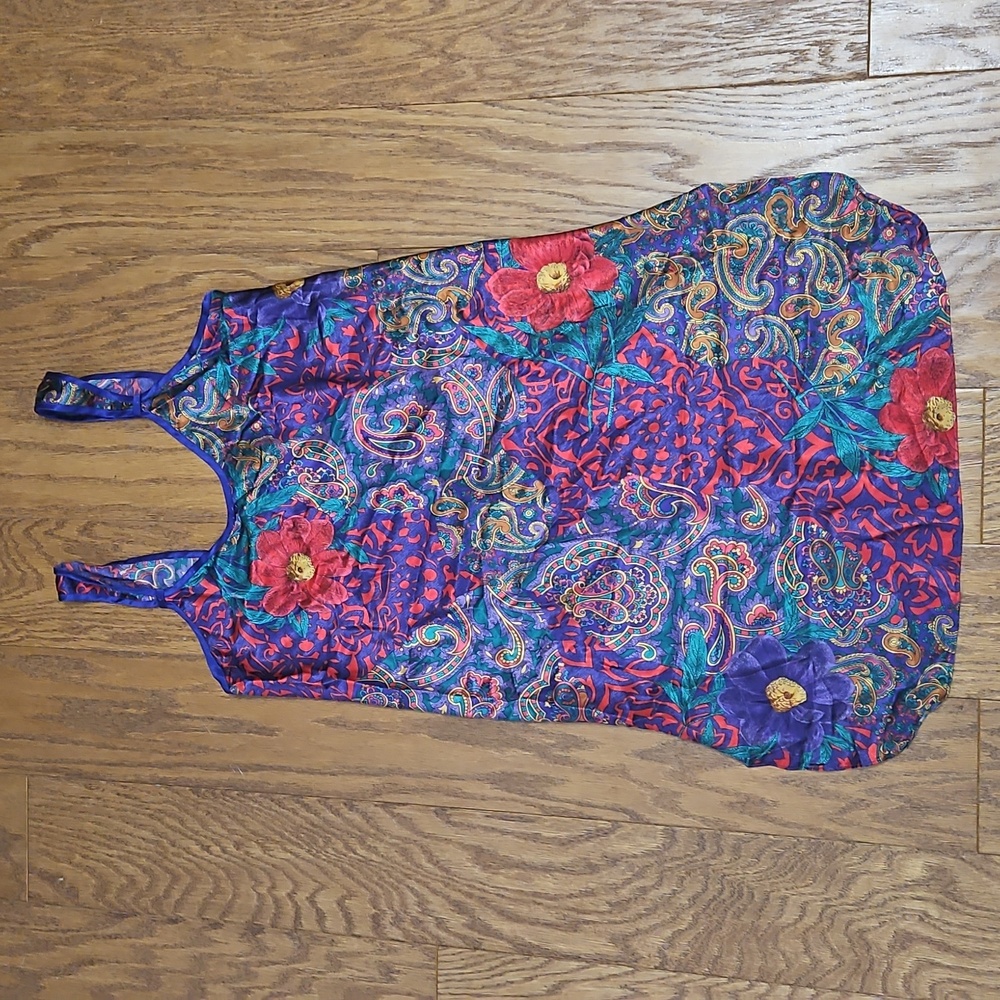 Vintage Adonna Purple Floral Paisley Nightgown Slip Dress Small